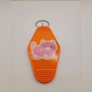 Handmade Orange Retro Motel Cat Keychain Resin Sealed UV Mod Podge Kawaii Gift